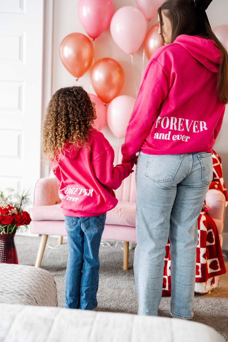 Embroidered/Printed - Forever And Ever - Bright Pink Basic Fleece Child Hoodie