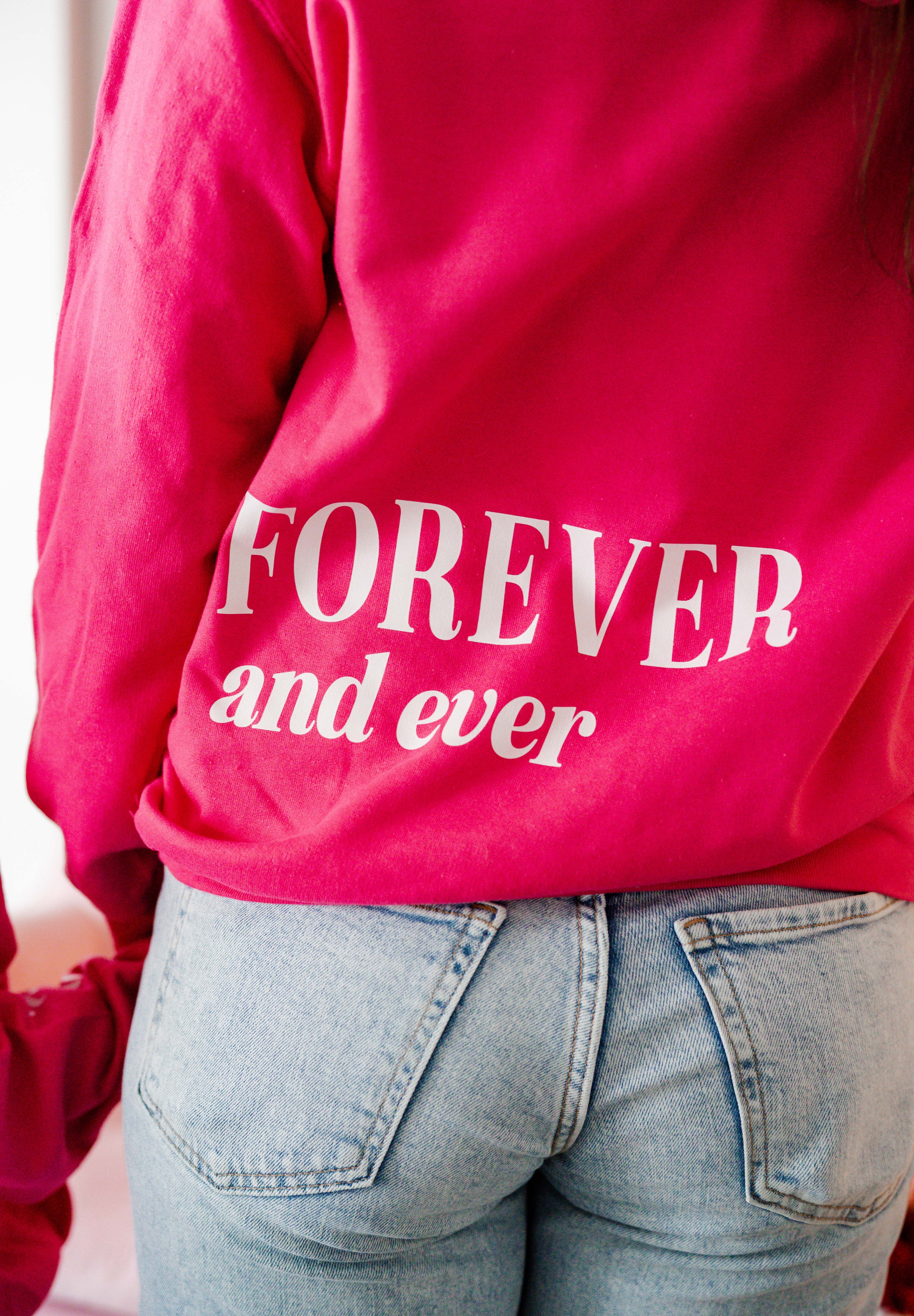 Embroidered/Printed - Forever And Ever - Bright Pink Basic Fleece Adult HOODIE Little Mama Shirt Shop LLC