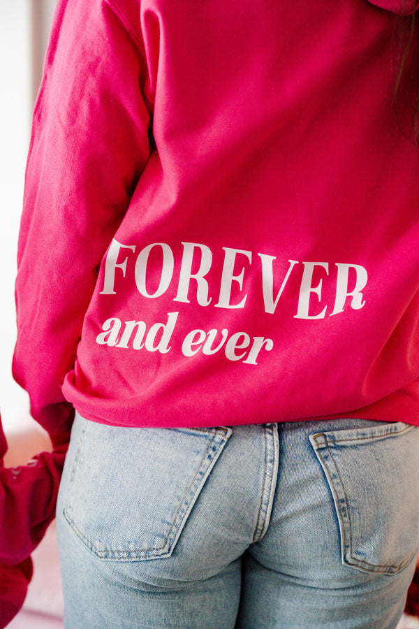 Embroidered/Printed - Forever And Ever - Bright Pink Basic Fleece Adult HOODIE