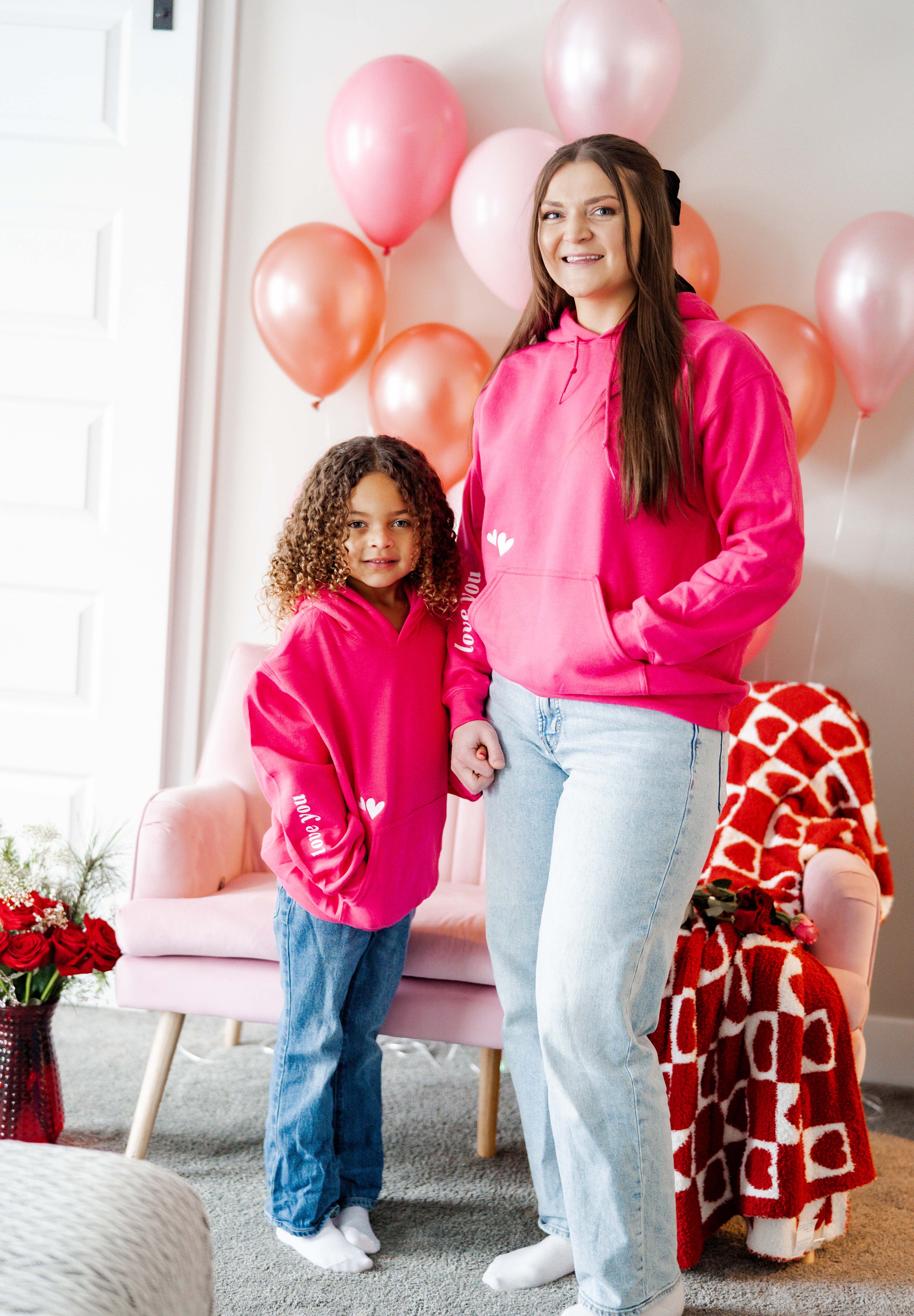 Embroidered/Printed - Forever And Ever - Bright Pink Basic Fleece Child Hoodie Little Mama Shirt Shop LLC