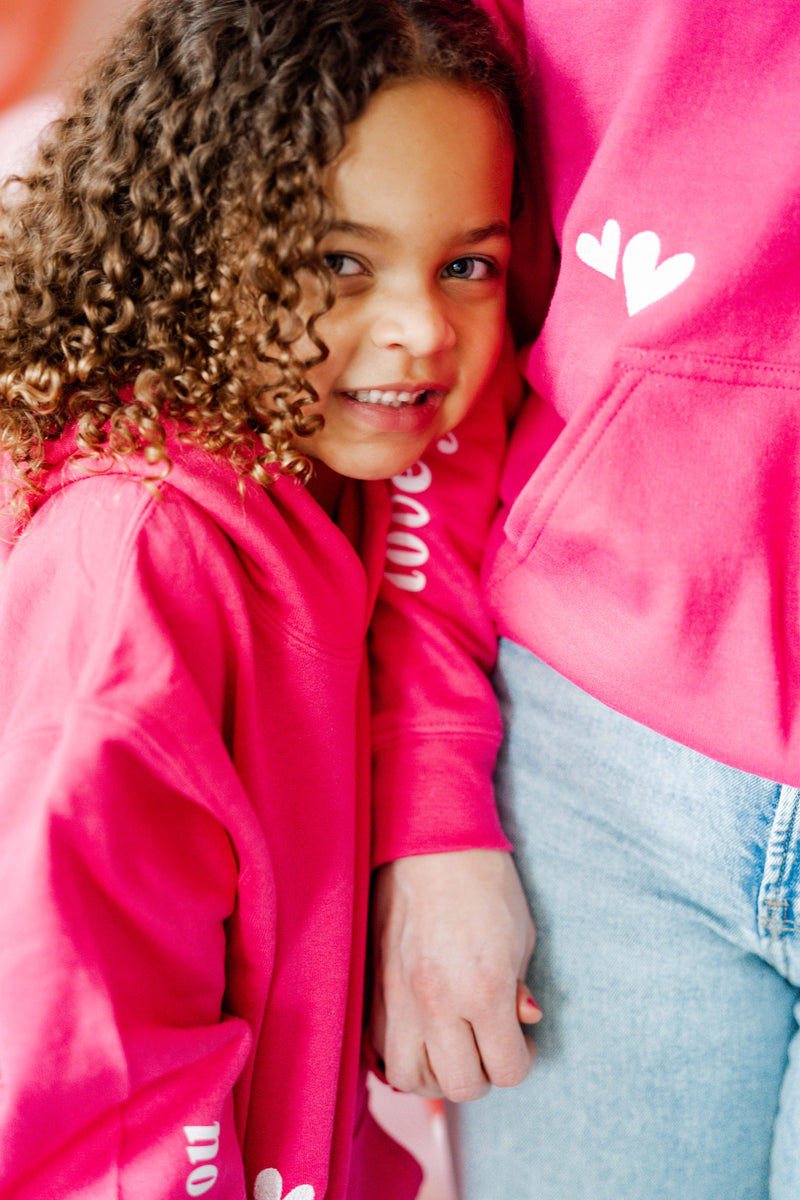 Embroidered/Printed - Forever And Ever - Bright Pink Basic Fleece Child Hoodie