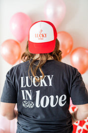 Lucky in Love - Red/White Trucker Hat Little Mama Shirt Shop