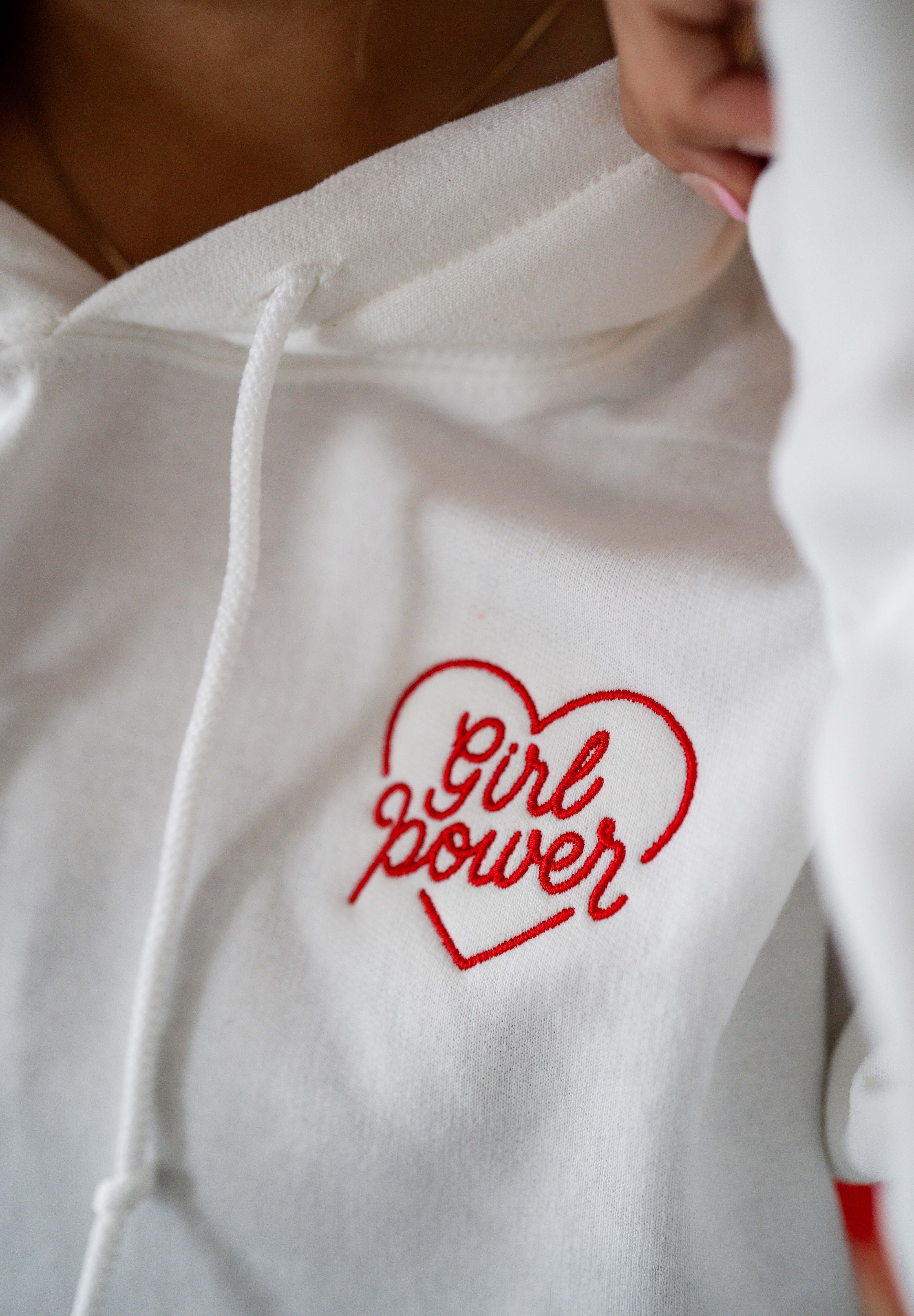 Embroidered/Printed (pf&b) - Girl Power - Basic Fleece Hoodie - Adult Size Little Mama Shirt Shop LLC