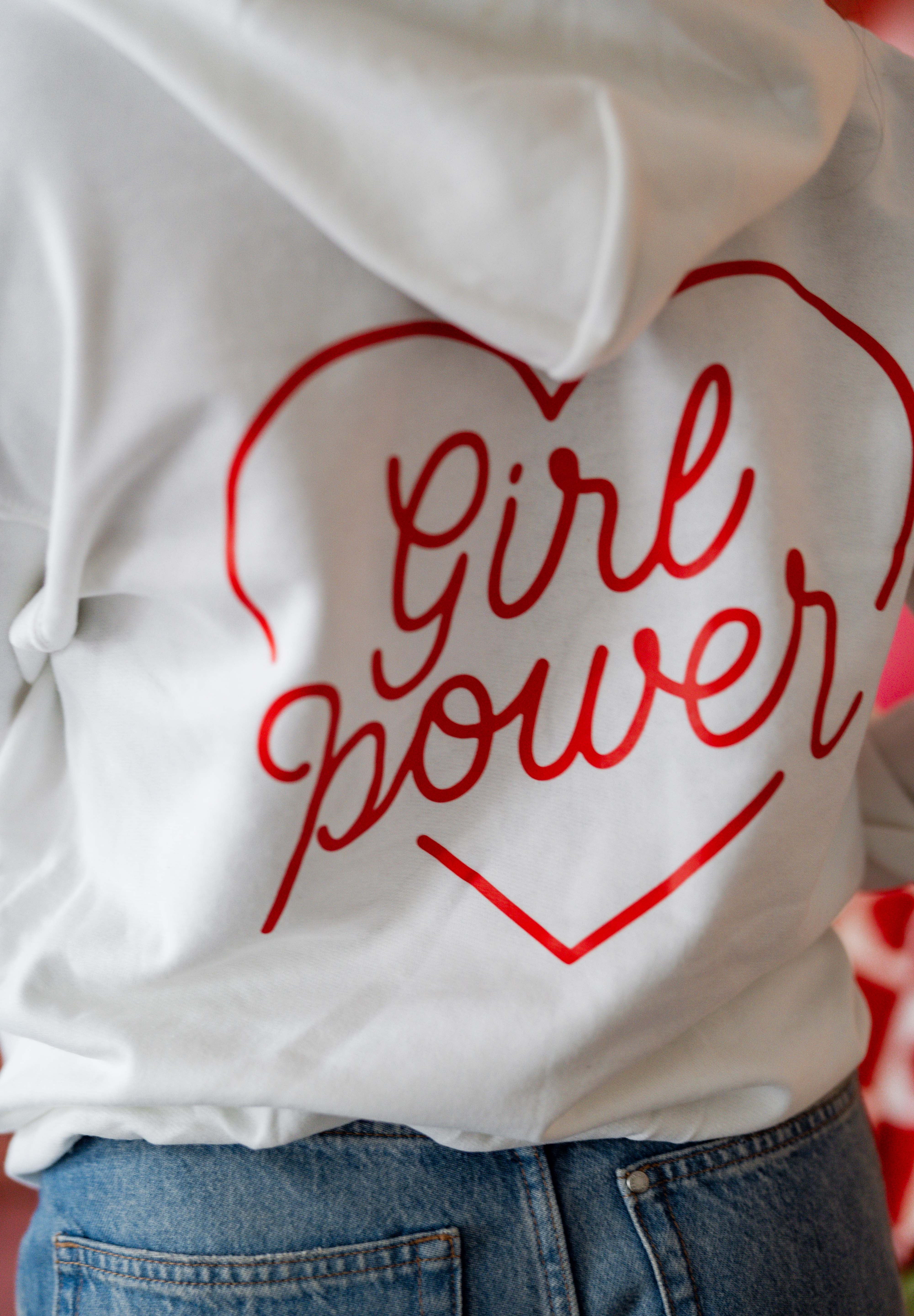 Embroidered/Printed (pf&b) - Girl Power - Basic Fleece Hoodie - Adult Size Little Mama Shirt Shop LLC