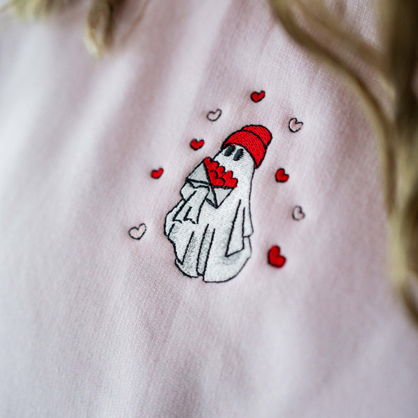 Embroidered/Printed (center&sd) - Hey Boo (Valentine Ghost) - BASIC Fleece