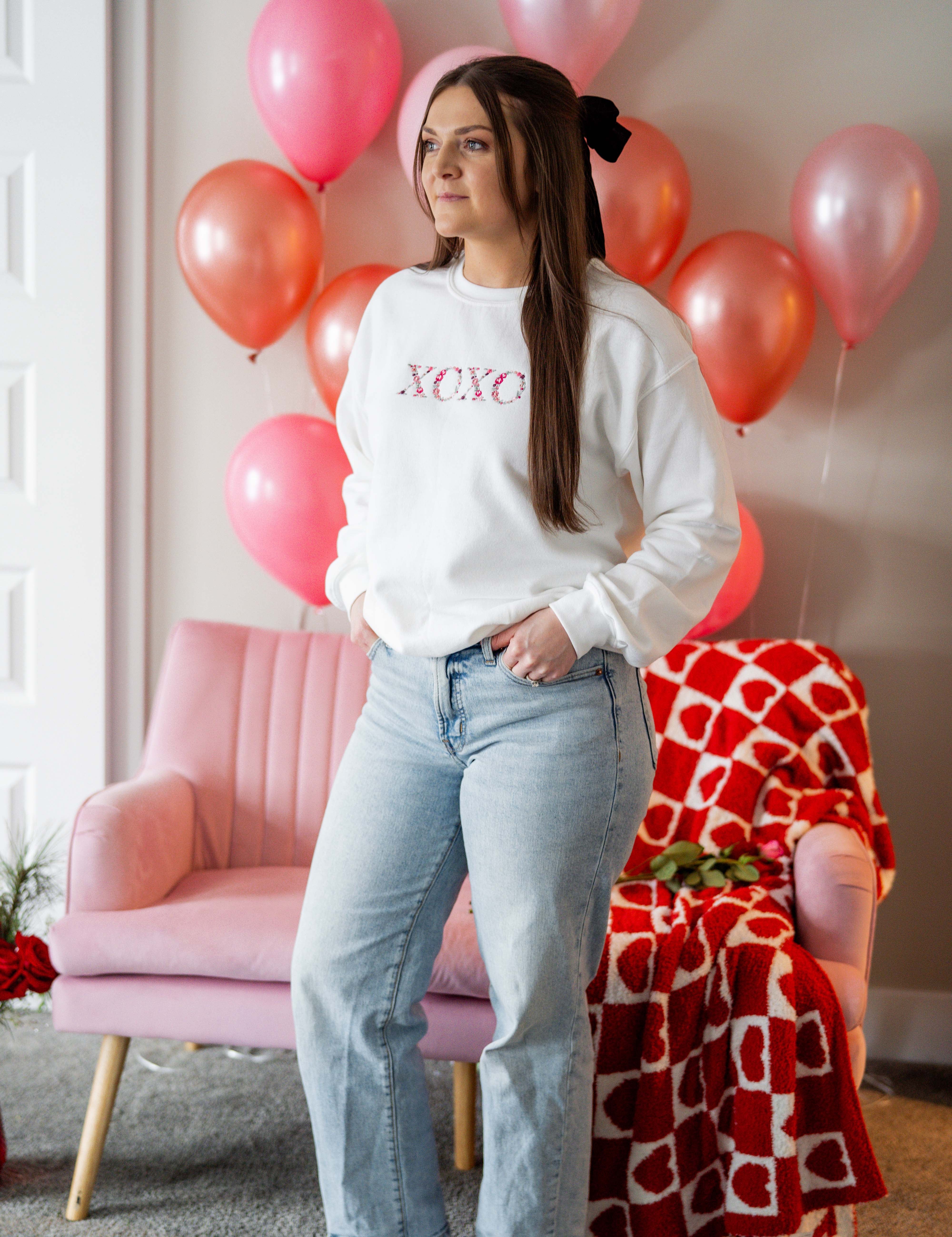 Embroidered - Floral XOXO - BASIC Fleece Little Mama Shirt Shop LLC