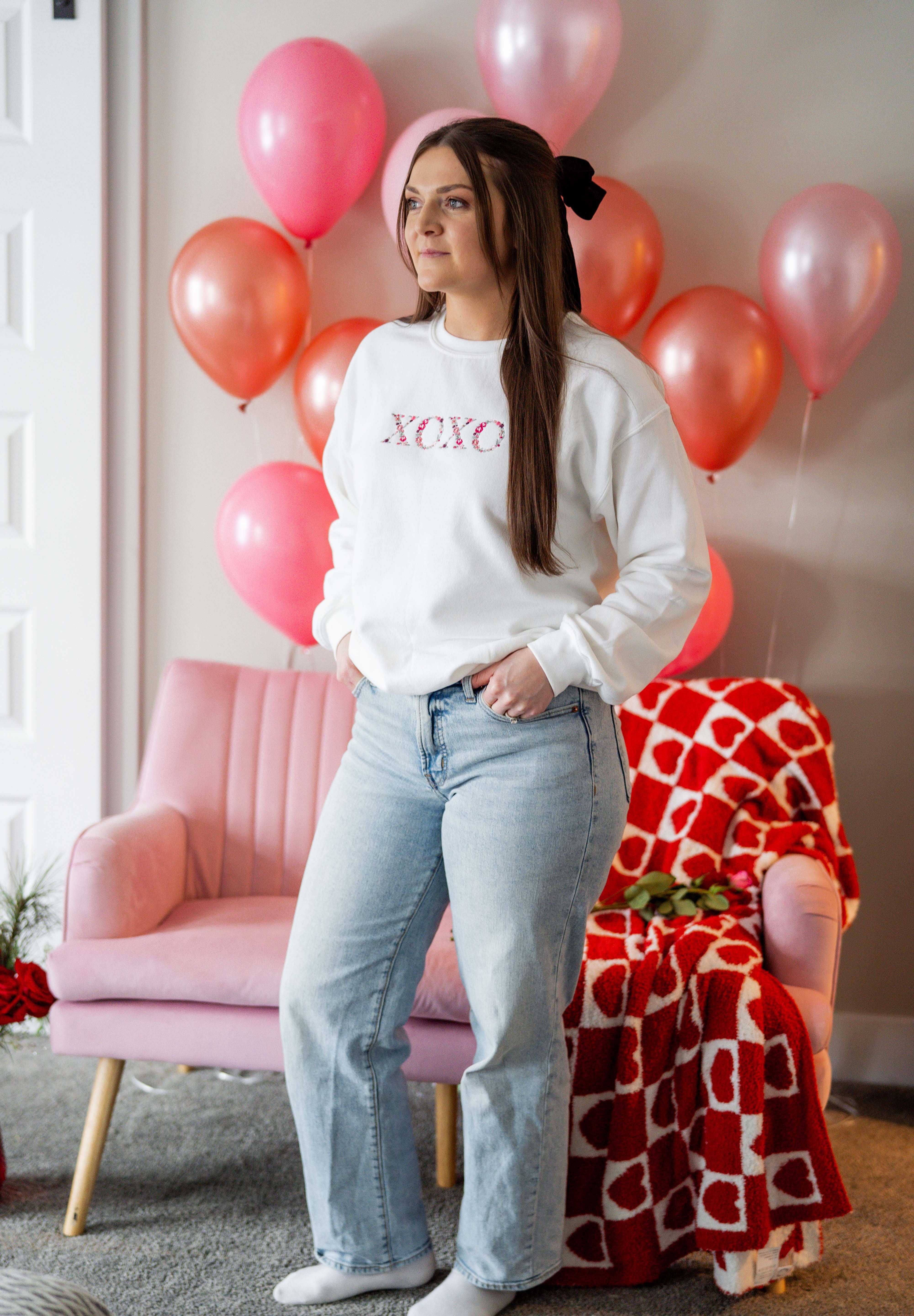 Embroidered - Floral XOXO - BASIC Fleece Little Mama Shirt Shop LLC