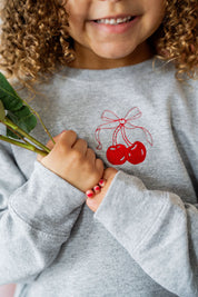 Embroidered/Printed (center&b) - Cherries w/ Today Tomorrow Forever - Child Sweater Little Mama Shirt Shop
