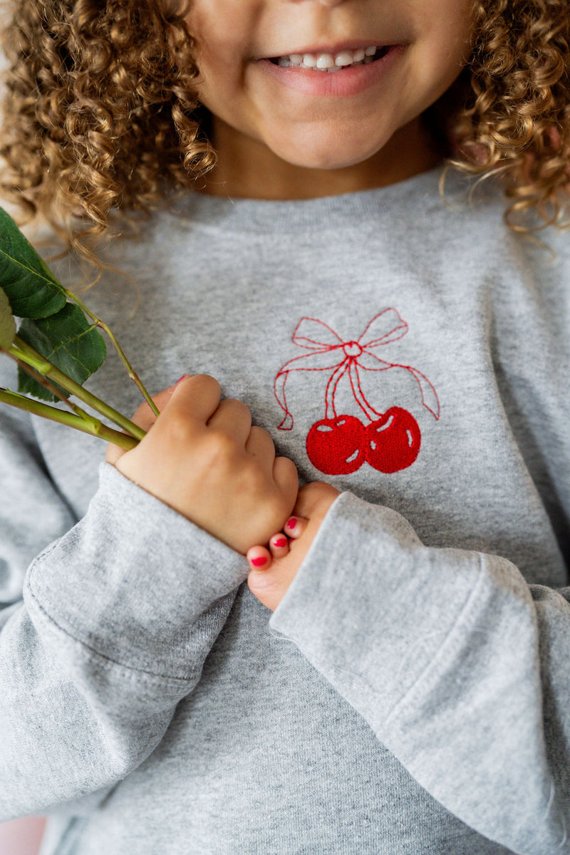 Embroidered/Printed (center&b) - Cherries w/ Today Tomorrow Forever - Child Sweater