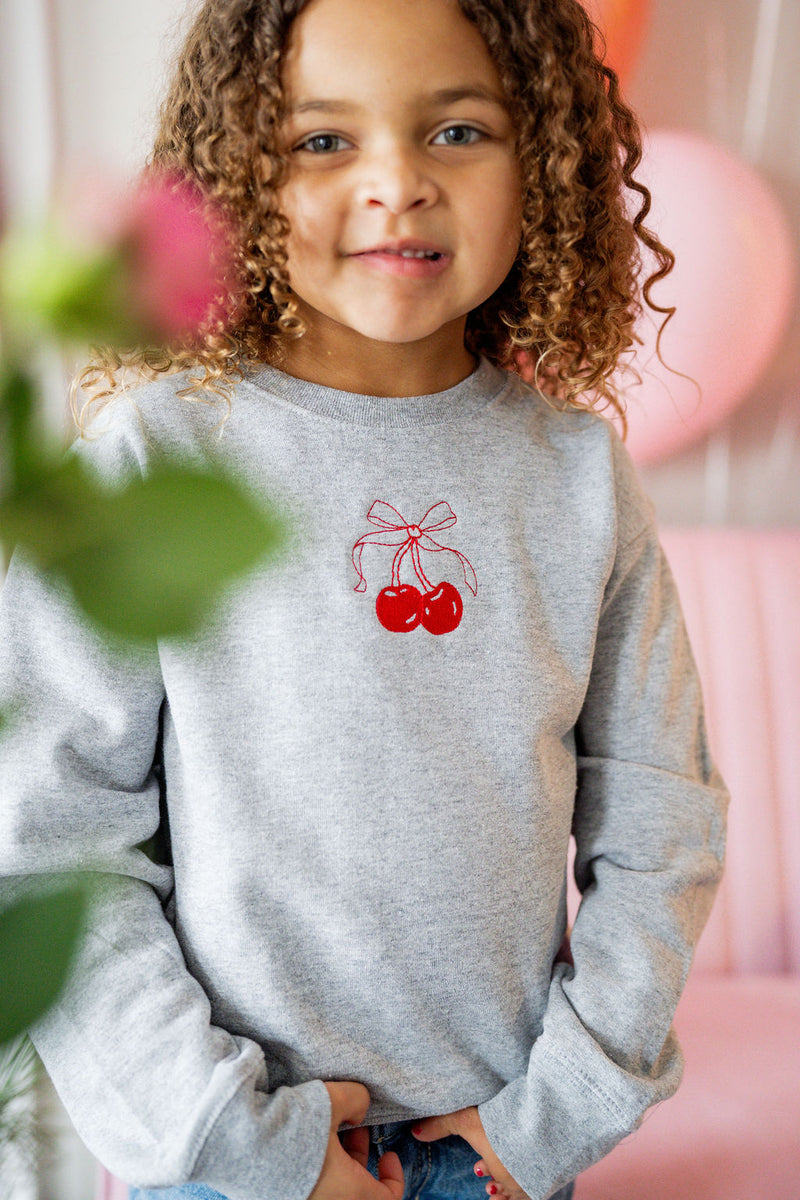 Embroidered/Printed (center&b) - Cherries w/ Today Tomorrow Forever - Child Sweater