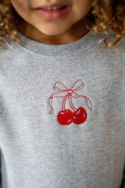 Embroidered/Printed (center&b) - Cherries w/ Today Tomorrow Forever - Child Sweater Little Mama Shirt Shop
