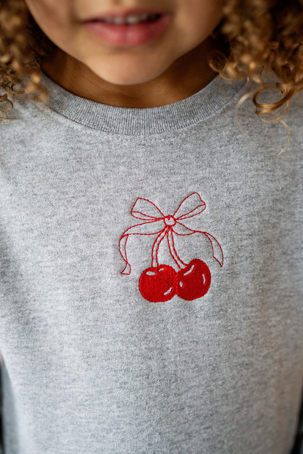 Embroidered/Printed (center&b) - Cherries w/ Today Tomorrow Forever - Child Sweater