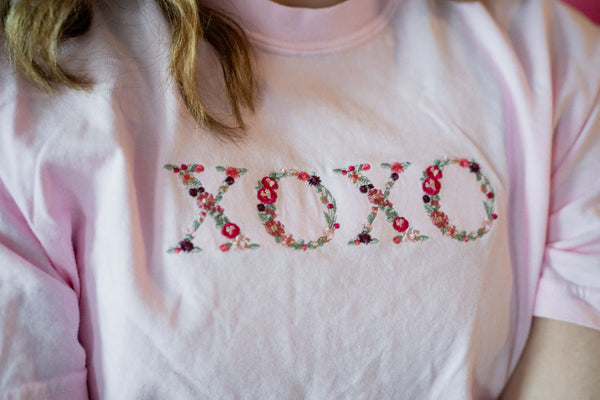 Embroidered - Floral XOXO - Comfort Colors Tee