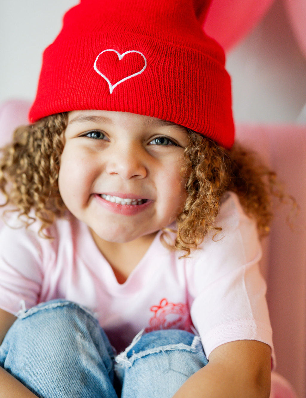 Valentine Heart Outline - Child Beanie Little Mama Shirt Shop LLC