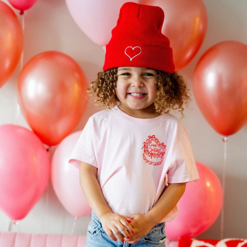 Valentine Heart Outline - Child Beanie Little Mama Shirt Shop LLC