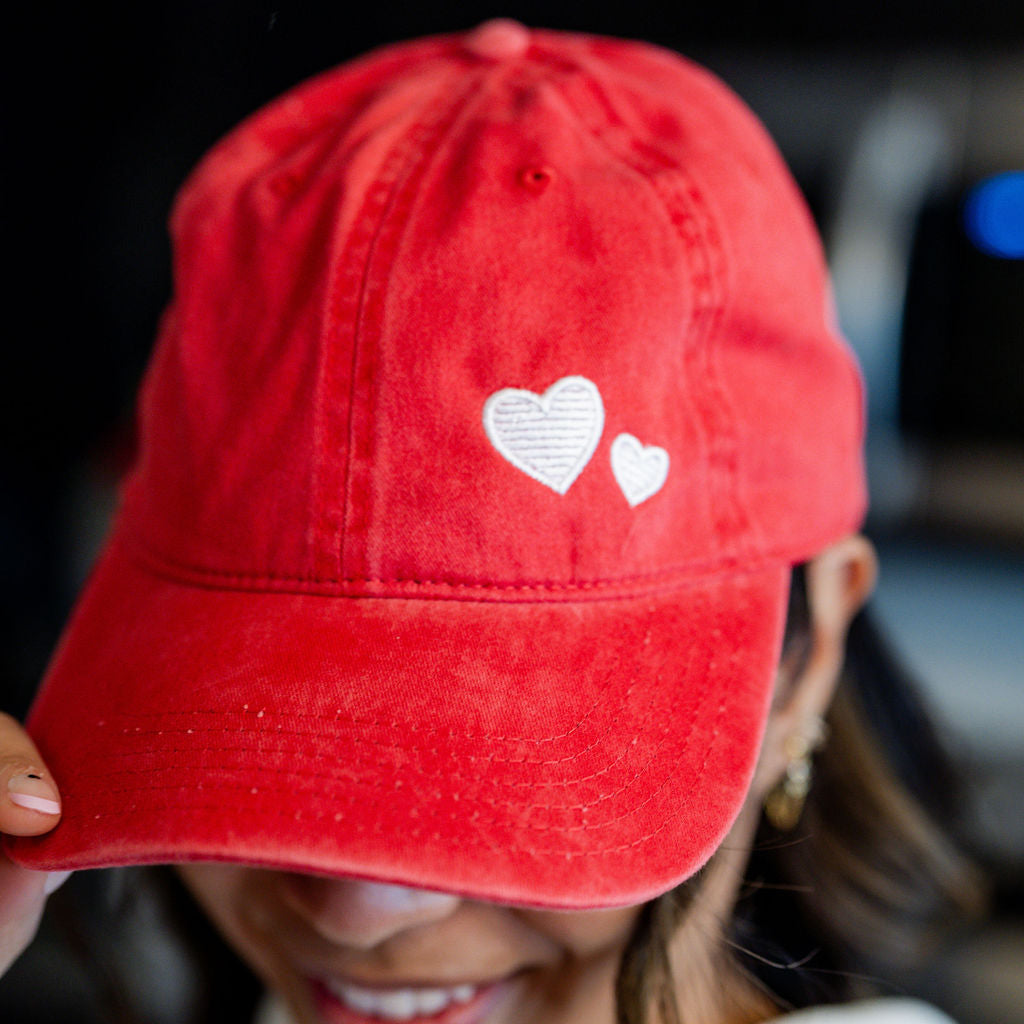 Mini Valentine Hearts - Red Baseball Cap Little Mama Shirt Shop