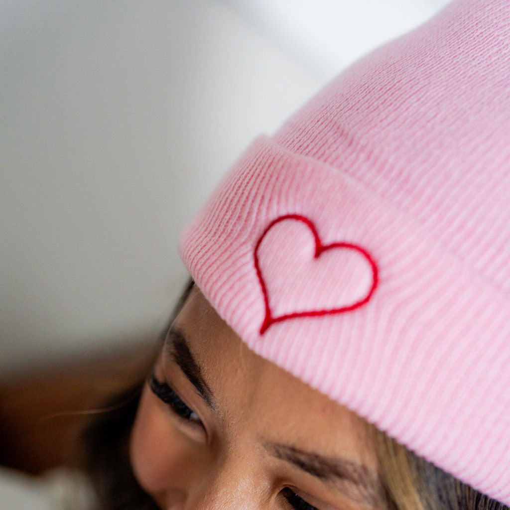 Valentine Heart Outline - Adult Beanie Little Mama Shirt Shop LLC
