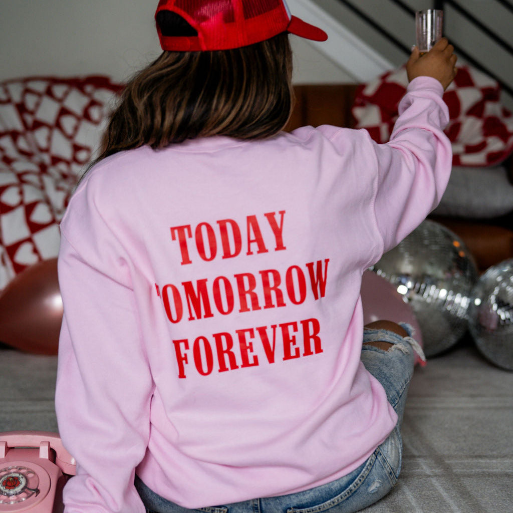 Embroidered/Printed (center&b) - Cherries w/ Today Tomorrow Forever - BASIC Fleece Little Mama Shirt Shop LLC