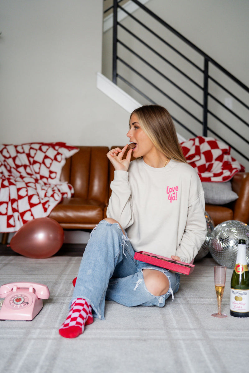 Love Ya! Guest Check - Embroidered/Printed (pf&b) - Super Soft Fleece Crewneck