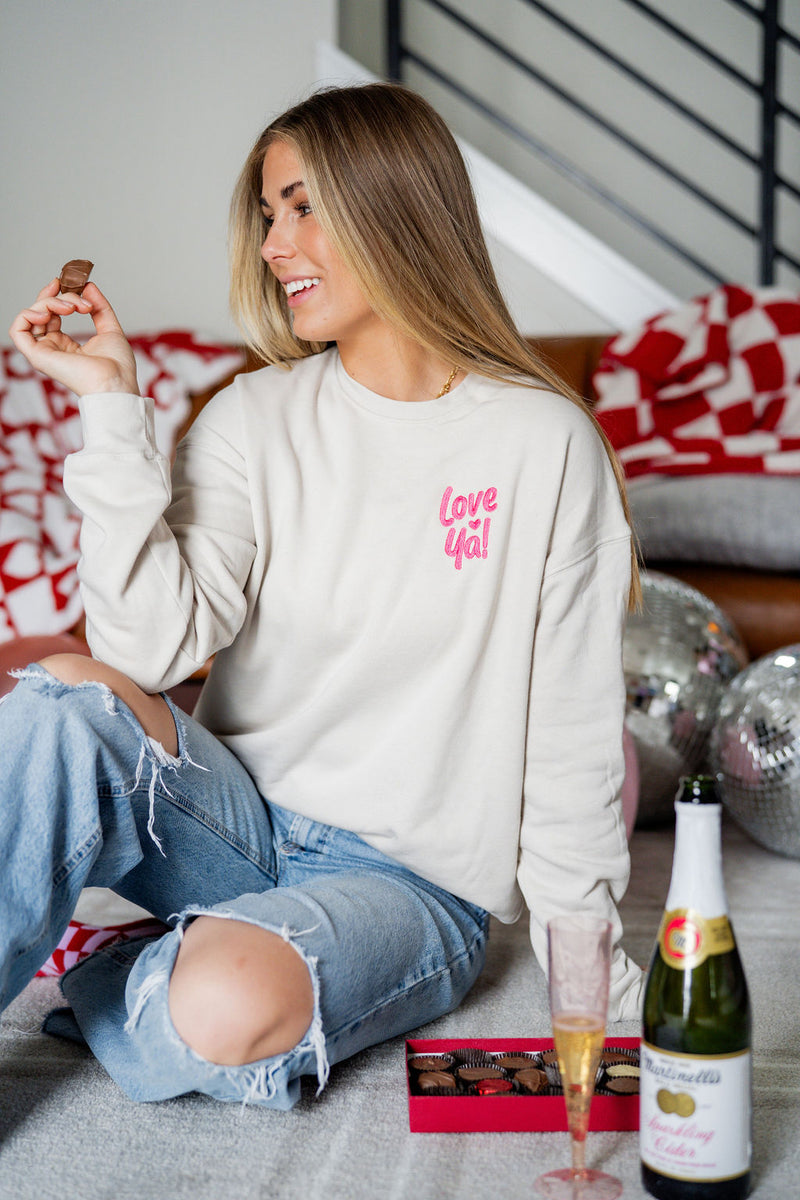 Love Ya! Guest Check - Embroidered/Printed (pf&b) - Super Soft Fleece Crewneck