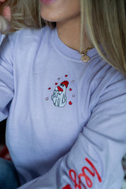 Embroidered/Printed (center&sd) - Hey Boo (Valentine Ghost) - LONG SLEEVE Comfort Colors Tee Little Mama Shirt Shop