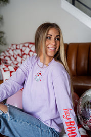 Embroidered/Printed (center&sd) - Hey Boo (Valentine Ghost) - LONG SLEEVE Comfort Colors Tee Little Mama Shirt Shop