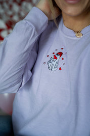 Embroidered/Printed (center&sd) - Hey Boo (Valentine Ghost) - LONG SLEEVE Comfort Colors Tee Little Mama Shirt Shop