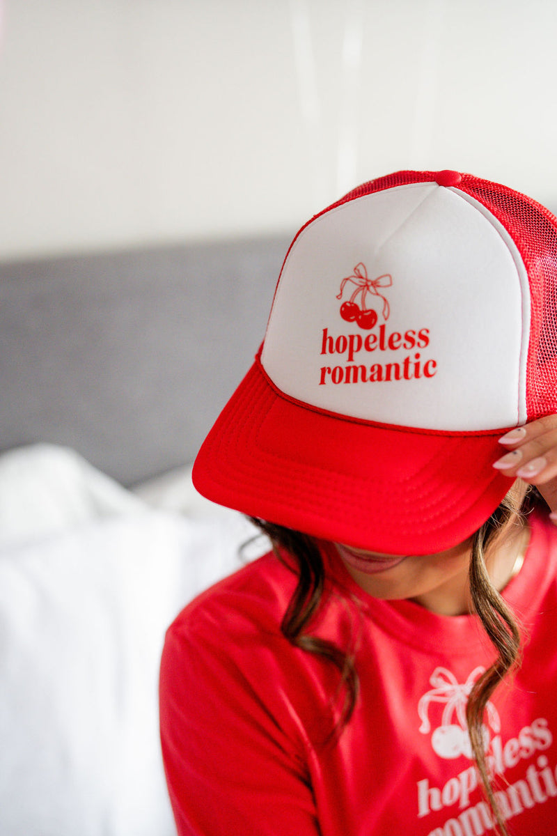 Red/White Trucker Hat - Hopeless Romantic