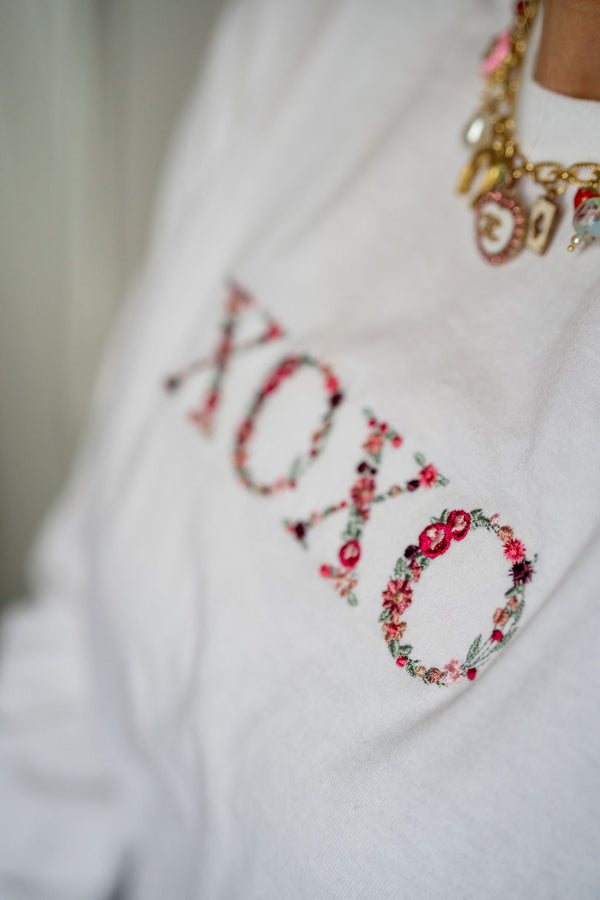 Embroidered - Floral XOXO - LONG SLEEVE Comfort Colors Tee