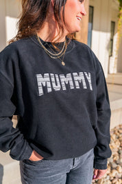 'Mummy' Halloween Black Corded Crewneck Sweatshirt | Women's Halloween Sweatshirt Little Mama Shirt Shop LLC