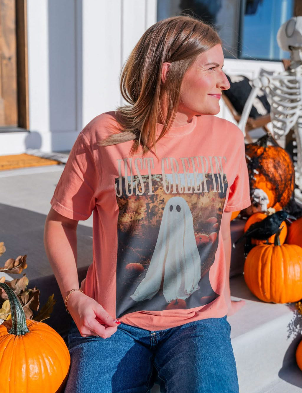 Just Creepin' Halloween Comfort Colors Tee | Women's Spooky Halloween Shirt Little Mama Shirt Shop LLC
