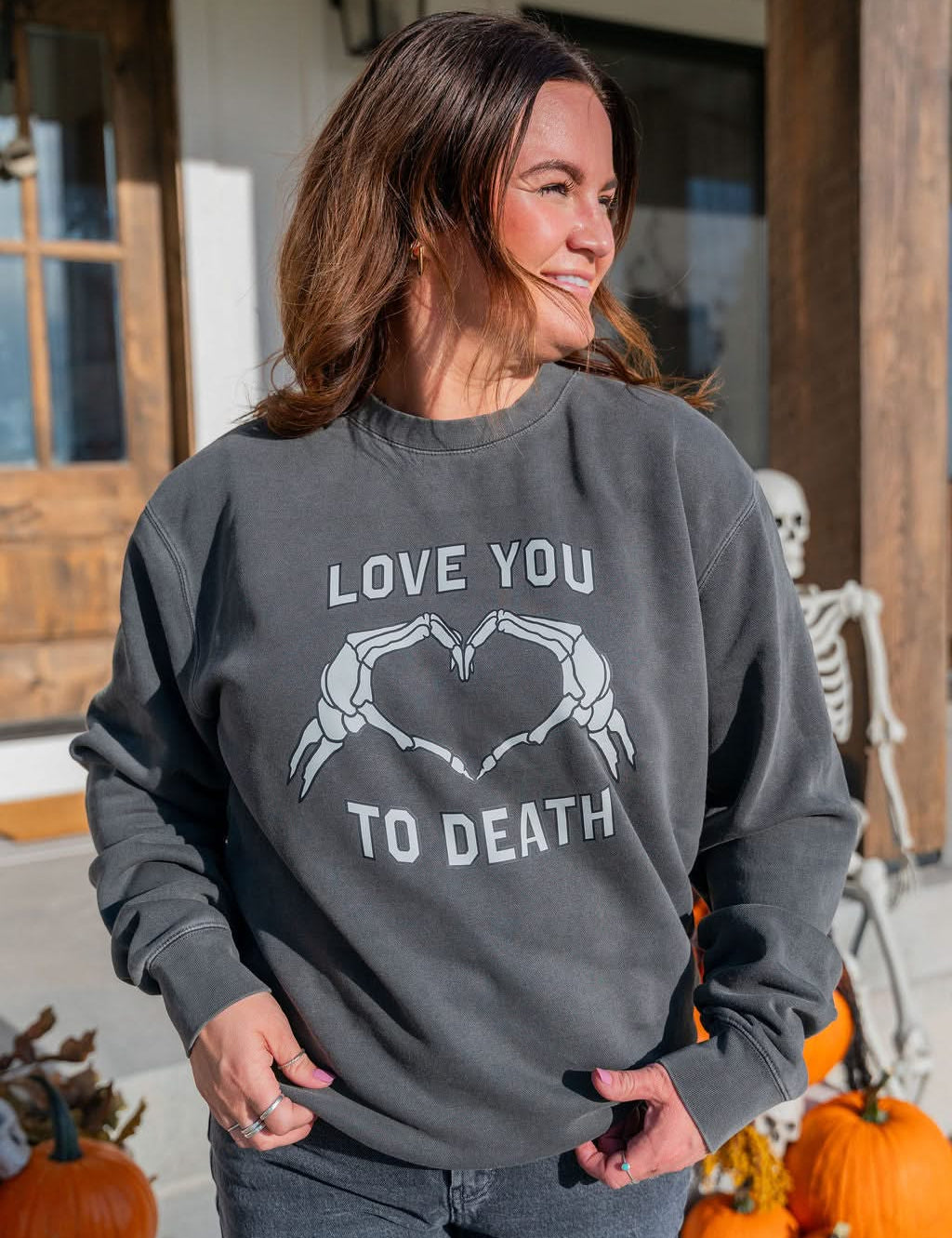 Love You To Death Halloween Pigment Crewneck | Women's Halloween Sweatshirt Little Mama Shirt Shop LLC