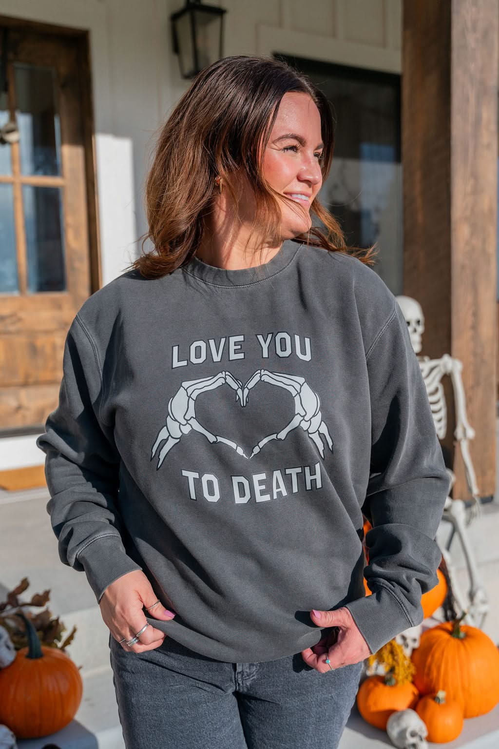 Love You To Death Halloween Pigment Crewneck | Women's Halloween Sweatshirt Little Mama Shirt Shop LLC
