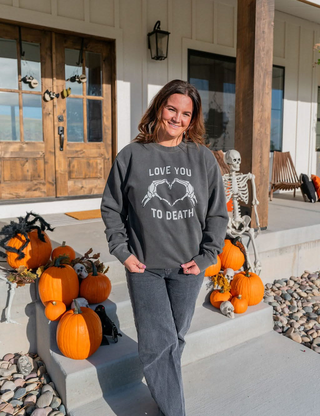 Love You To Death Halloween Pigment Crewneck | Women's Halloween Sweatshirt Little Mama Shirt Shop LLC