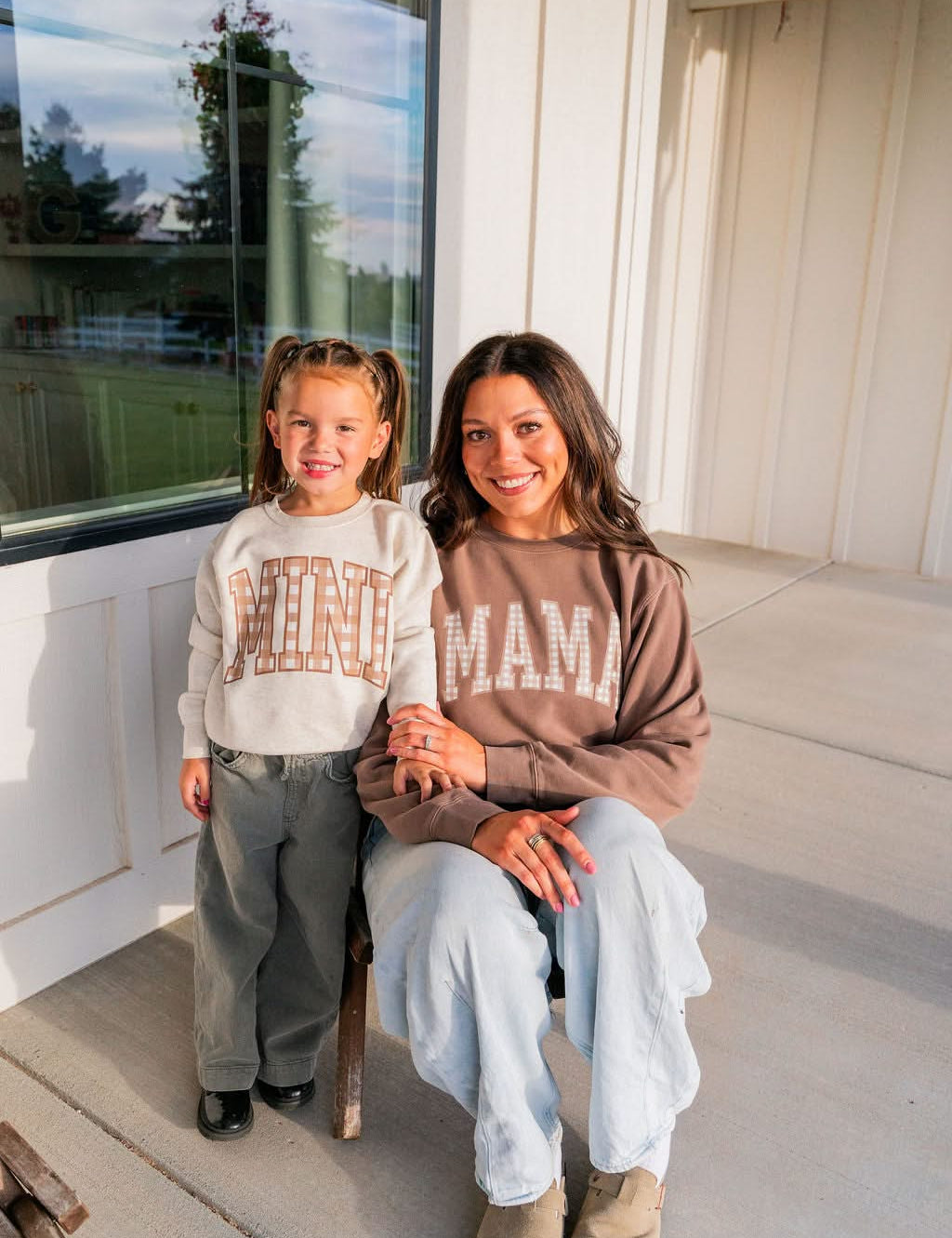 Choose Your Mom Name - Brown Gingham Print - Pigment Crewneck Sweatshirt | Little Mama Shirt Shop Little Mama Shirt Shop LLC