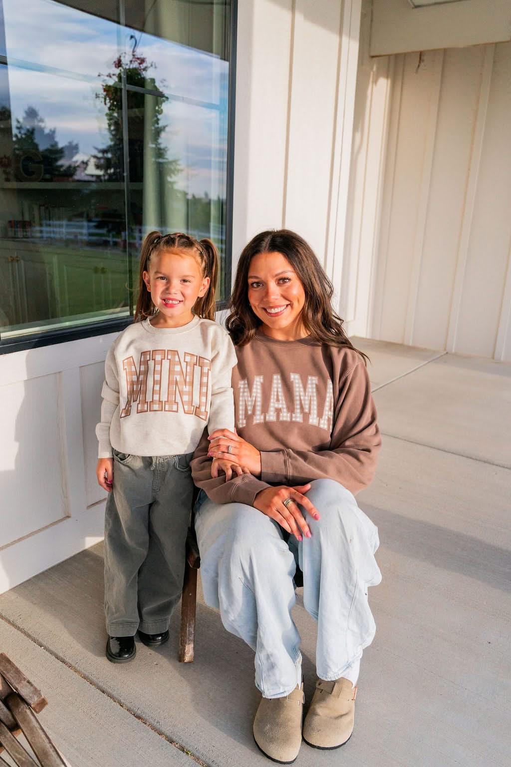 Choose Your Mom Name - Brown Gingham Print - Pigment Crewneck Sweatshirt | Little Mama Shirt Shop Little Mama Shirt Shop LLC