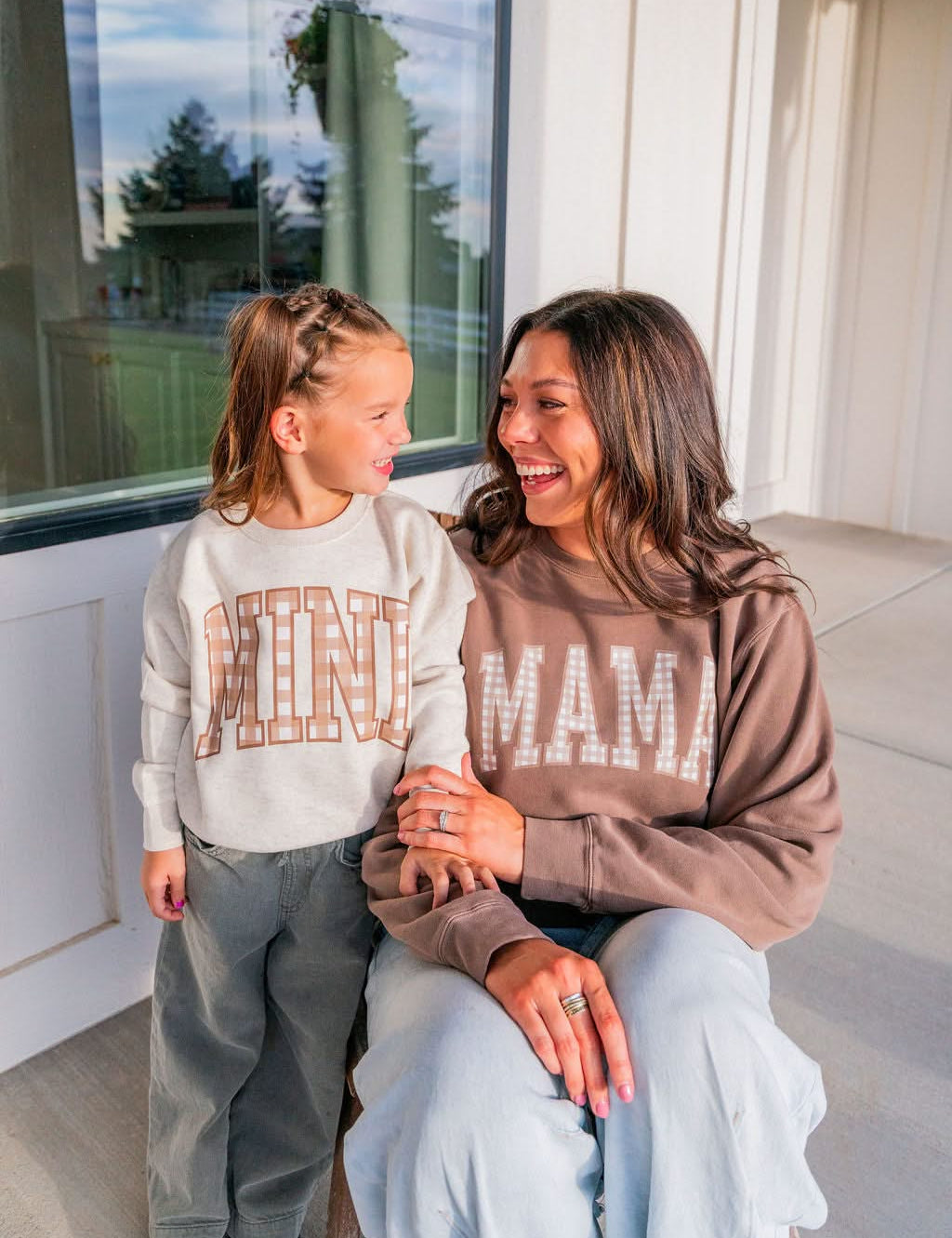 Choose Your Mom Name - Brown Gingham Print - Pigment Crewneck Sweatshirt | Little Mama Shirt Shop Little Mama Shirt Shop LLC