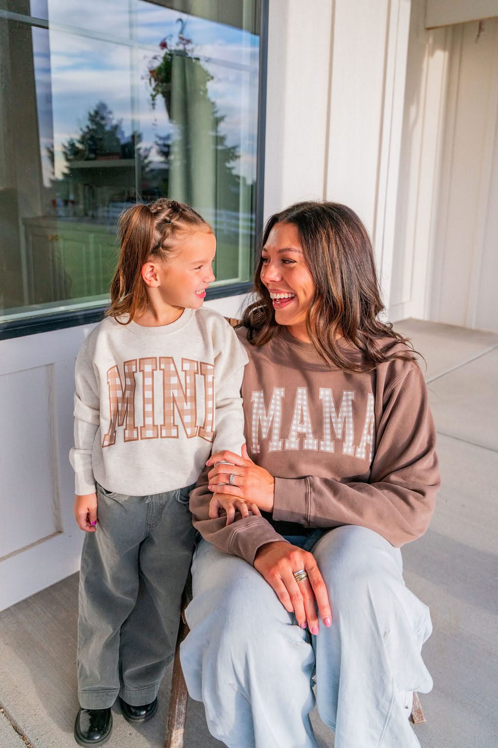Choose Your Mom Name - Brown Gingham Print - Pigment Crewneck Sweatshirt | Little Mama Shirt Shop Little Mama Shirt Shop LLC