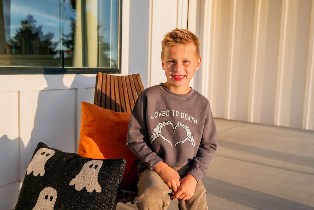 'Love You To Death' Halloween Child Crewneck | Kids Halloween Sweatshirt Little Mama Shirt Shop LLC