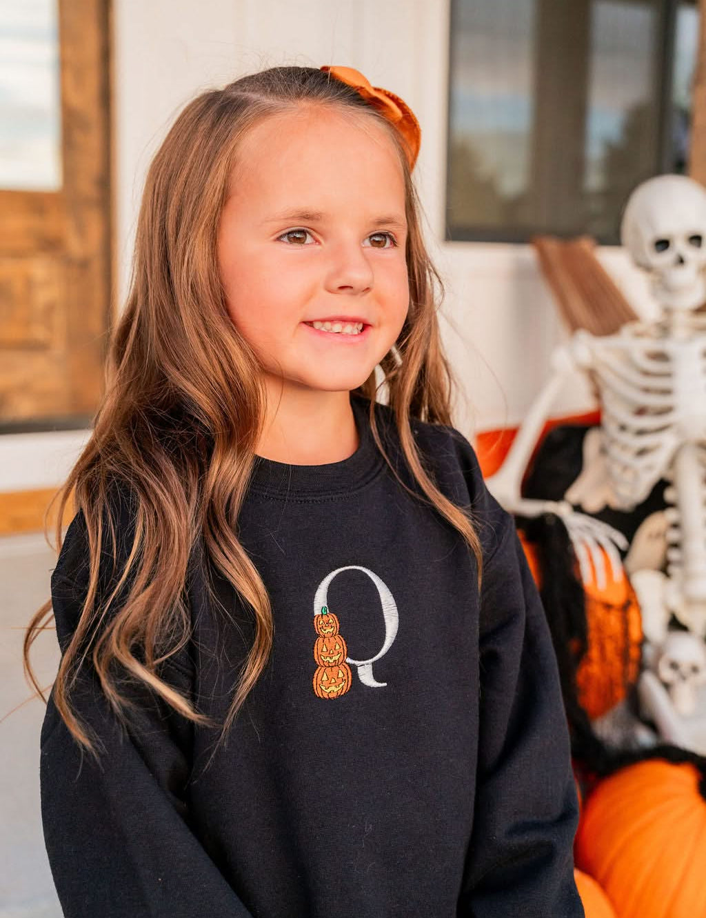Personalized Halloween Embroidered Initial Child Crewneck | Kids Halloween Sweatshirt Little Mama Shirt Shop LLC