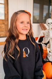 Personalized Halloween Embroidered Initial Child Crewneck | Kids Halloween Sweatshirt Little Mama Shirt Shop LLC