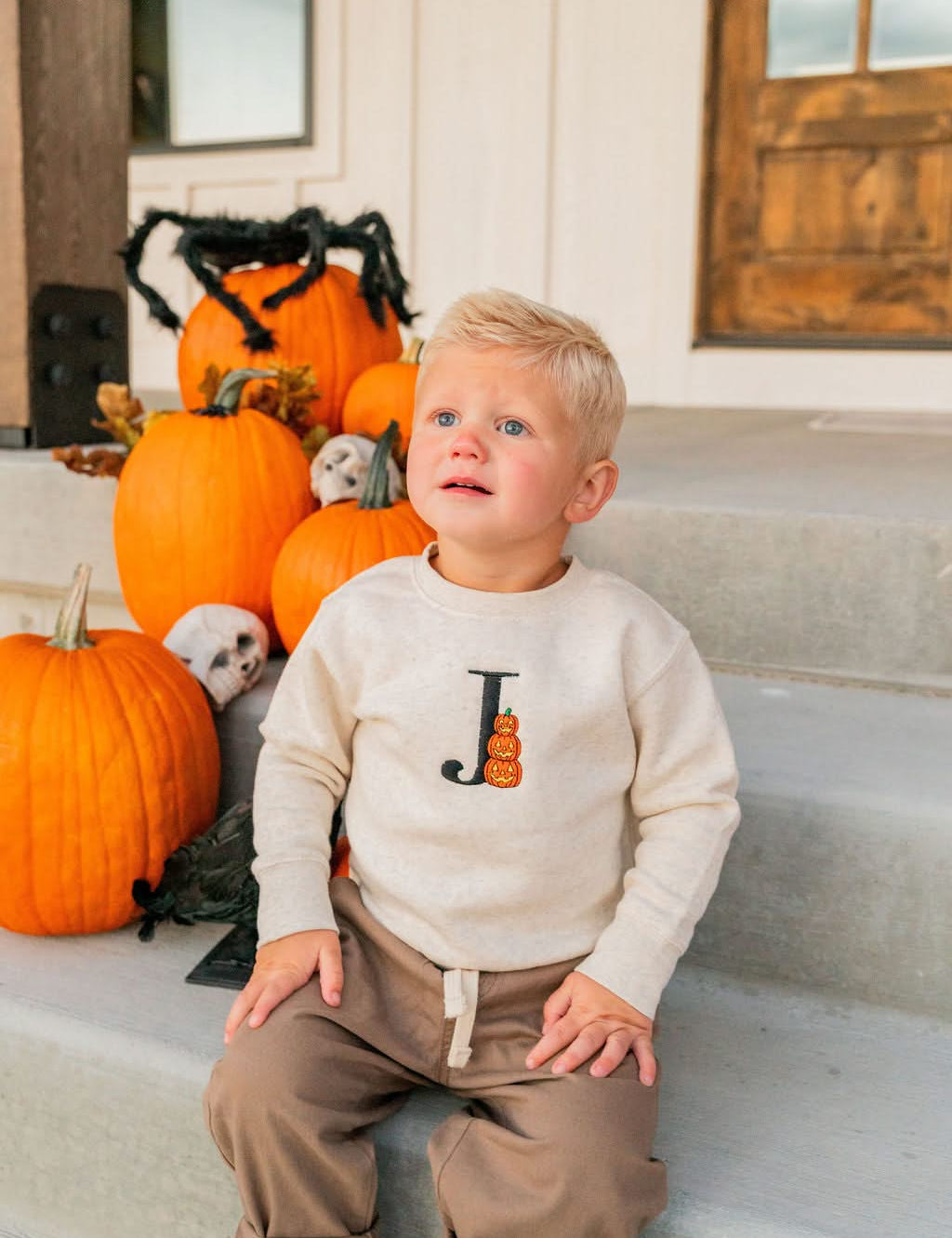Personalized Halloween Embroidered Initial Child Crewneck | Kids Halloween Sweatshirt Little Mama Shirt Shop LLC
