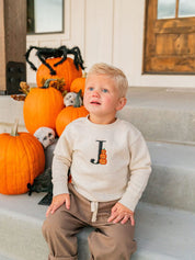 Personalized Halloween Embroidered Initial Child Crewneck | Kids Halloween Sweatshirt Little Mama Shirt Shop LLC