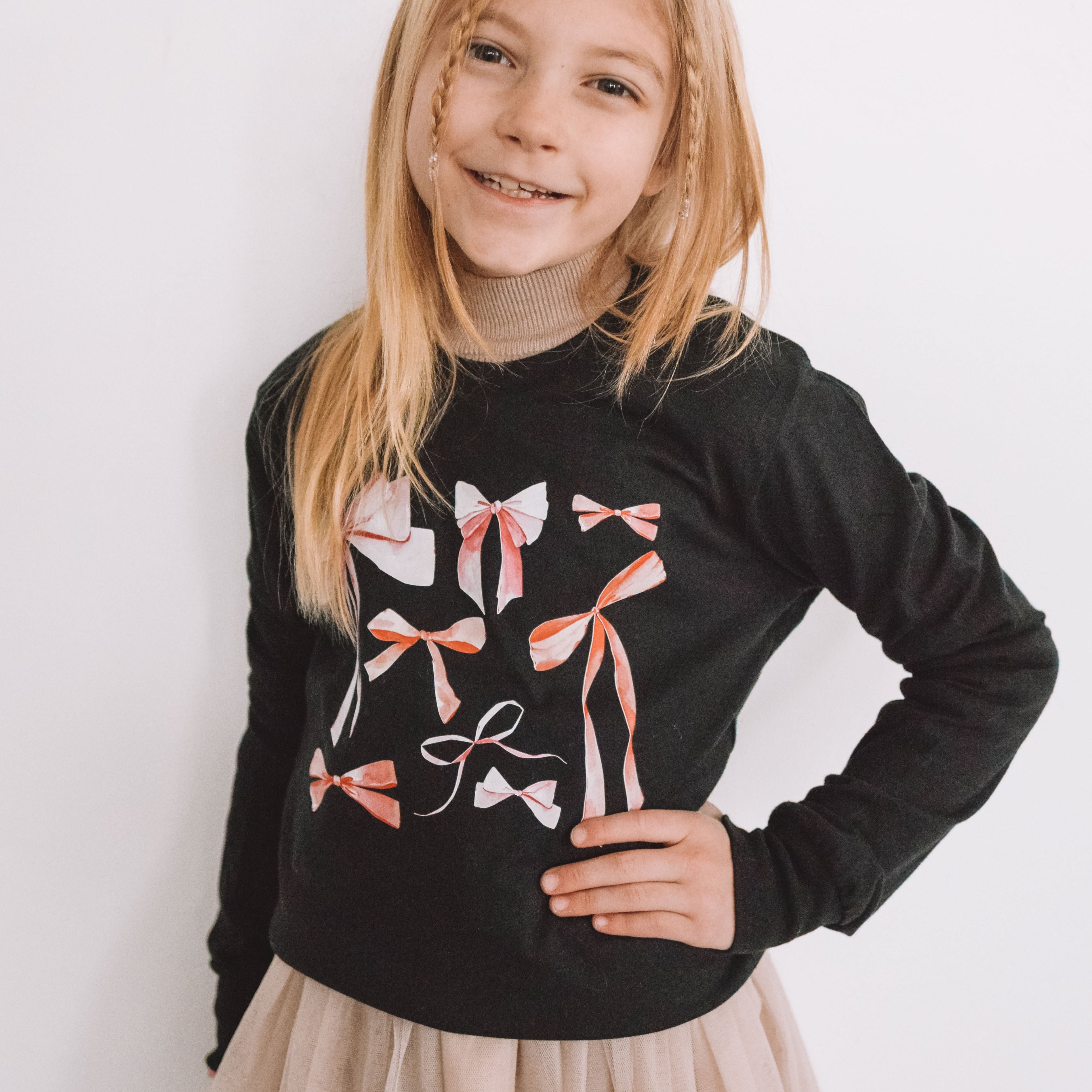 Pink And Red Valentine Bows - Child Long Sleeve Tee Little Mama Shirt Shop