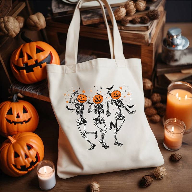 Trick or Treat Tote - Pumpkin Head Dancing Skellies