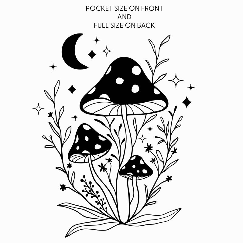 Mystical Mushrooms (Pocket Front) w/ Full Design On Back - BASIC FLEECE CREWNECK