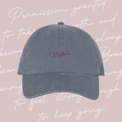 Gray hat with maroon with cream embroidery "Mother", seen on flat lay - Little Mama Shirt Shop