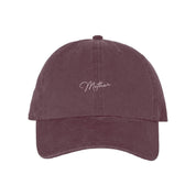 Maroon hat with cream embroidery "Mother", seen on flat lay - Little Mama Shirt Shop