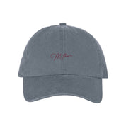 Gray hat with maroon embroidery "Mother", seen on flat lay - Little Mama Shirt Shop