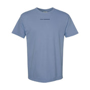 Washed denim comfort colors tee with 'daily reminder' printed on front, seen on flat lay - Little Mama Shirt Shop